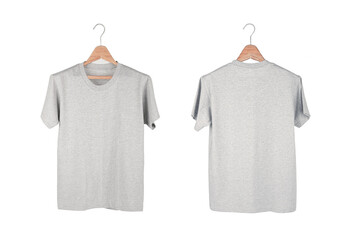 Canvas Print -  Gray t shirt hanging isolated on white background