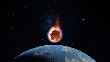 Wall Mural - asteroid, fall of comet to earth, armageddon disaster, danger meteorite. huge fiery comet is flying 