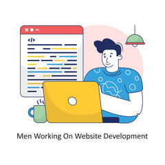 Men Working on Website Development vector Filled outline Design illustration. Symbol on White background EPS 10 File