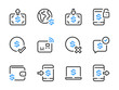 Money, Dollar and Finance vector line icons. Payment method and Online payment outline icon set. Money transfer, Online wallet, Pay by phone, Payment confirmed and more.