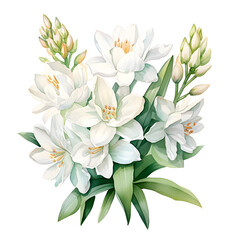 Tuberose, Flowers, Watercolor illustrations