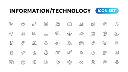 Device and Information technology line icons collection. Big UI icon set in a flat design. Thin outline icons pack