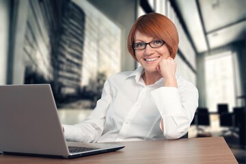 Poster - Portrait smile young woman in office