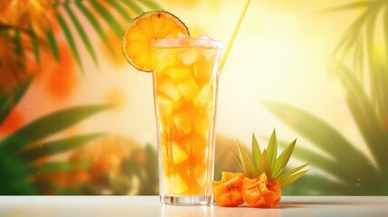 Poster - ice juice soda drink tropical illustration cocktail healthy, beverage sweet, cold cool ice juice soda drink tropical