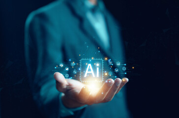 Wall Mural - businessman control smart ai technology big data system cyberspace, developer business machine autom