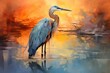 Heron Serenity in The Style of Abstract Expressionism. Creted with Generative AI Technology