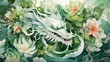 A Watercolor painting for Happy Chinese New Year Powerful green dragon Scary and awe-inspiring. Chinese Watercolor painting art. Chinese New Year concept. New Year greeting card background.
