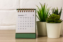 Hello January. Planning Calendar For January 2024 On The Desktop.