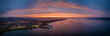 Luftbild-Panorama vom westlichen Bodensee vor Sonnenaufgang mit der Stadt Radolfzell und der Halbinsel Mettnau