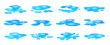 © Buch&Bee - Rain water puddles, ephemeral, mirror-like pools on the ground, formed from rain or spilled liquids. Isolated cartoon vector set of wet blue blobs reflect surroundings and offer splashy fun moments