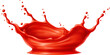 Tomato red juice or ketchup sauce corona splash. Realistic 3d vector liquid catsup, fruit, berry or vegetable juice crown splosh. Blood or paint drip with splashing drops, isolated drink pour motion