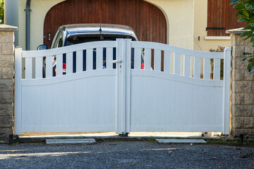 Wall Mural - door classic planks white pvc plastic home gate portal of suburbs house street city