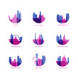 USA cities logo and icon set. Vector graphic collection for US Austin, Columbus, Jacksonville, Indianapolis, Las Vegas, Philadelphia, San Antonio, Seattle, Washington
