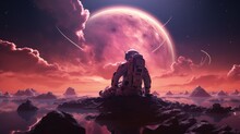 Astronaut Exploring Purple Planet,