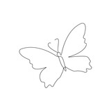 Fototapeta Motyle - 
Continuous one line  butterfly flying outline art drawing