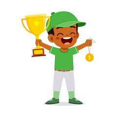 Sticker - little kid holding trophy winning in sport