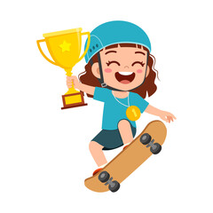 Sticker - little kid holding trophy winning in sport