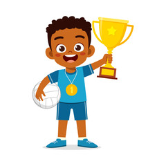 Sticker - little kid holding trophy winning in sport