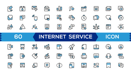 Internet  icon set. Containing online, computer, network, website, server, web design, hardware, software and programming.