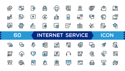 Internet  icon set. Containing online, computer, network, website, server, web design, hardware, software and programming.