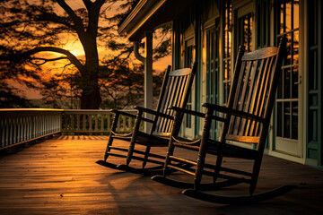 Wall Mural - rocking chairs on a porch at sunset