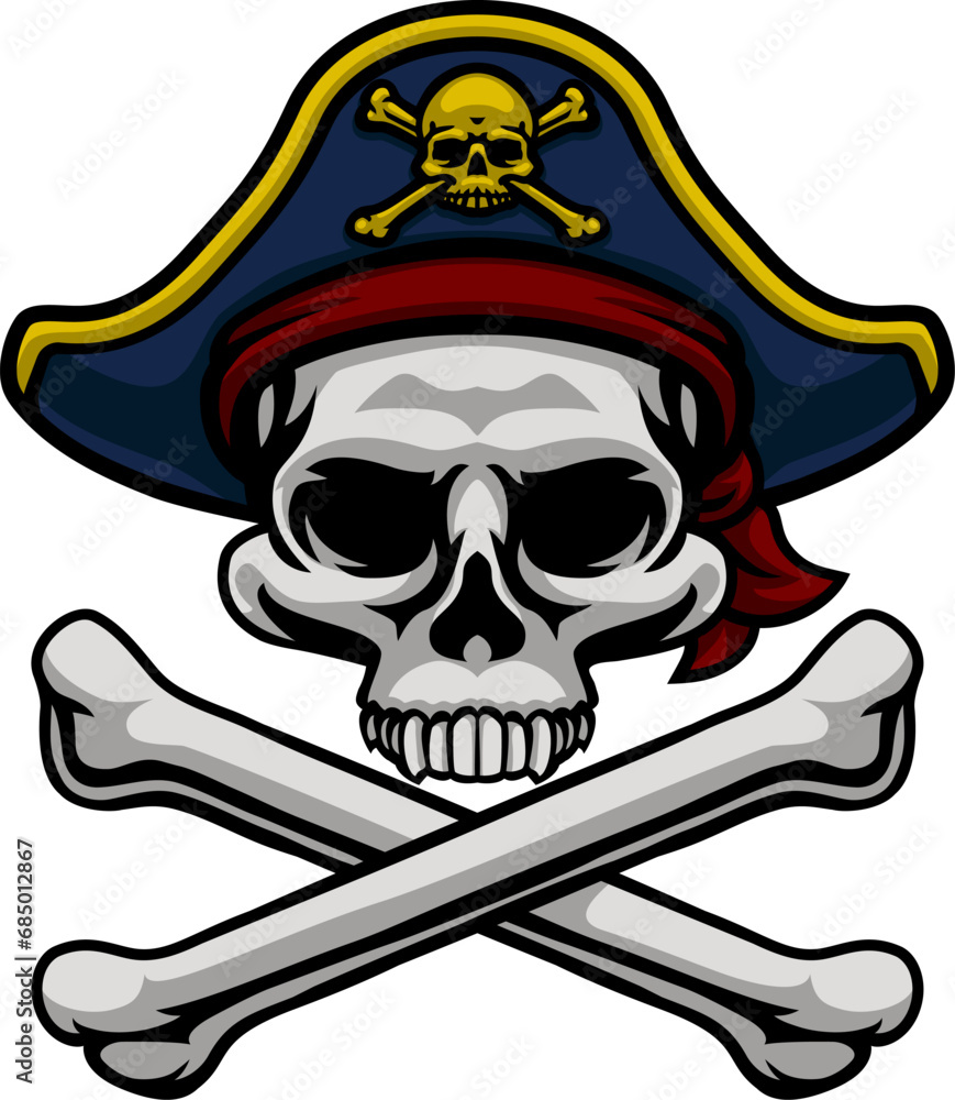 A pirate skull and crossbones jolly roger grim reaper cartoon wearing ...