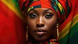 © Oksana Smyshliaeva - African woman wearing traditional national clothing and head wrapper. Black History Month concept. Black beautiful lady close-up portrait dressed in colourful cloth and jewellery. .