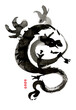 A spiraling black dragon drawn with calligraphic ink