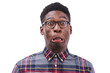 Oops, portrait and funny black man with comic expression on isolated, transparent or png background. Oh no, mistake and face of African model with fail, grimace or goofy personality or sorry reaction