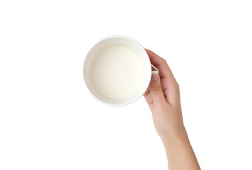 hands holding cup of coffee near the white background,