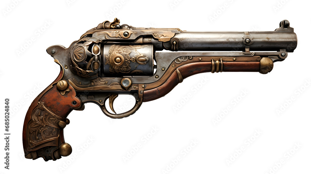 Old pirate flintlock pistol, pirate gun weapon isolated on a ...