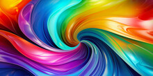 3d Abstract Wallpaper. Liquid Metal Rainbow Waves Banner. Three Dimensional Rainbow Colored Swirls Background