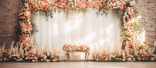 At The Elegant Wedding Event, The Interior Design Was Adorned With Beautiful White And Pink Roses, Exuding A Sense Of Luxury And Beauty, While A Stunning Orange Rose Crown Embodied The Fashion-forward
