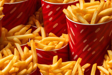 French Fries Isolated On Red Background Pattern
