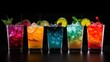 Set of various cocktails with on black background 