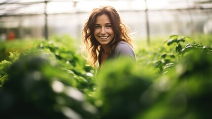 Smile, greenhouse and portrait woman on vegetable farm for sustainable business,