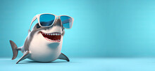 Shark Character Wearing Sunglasses, Blue Background
