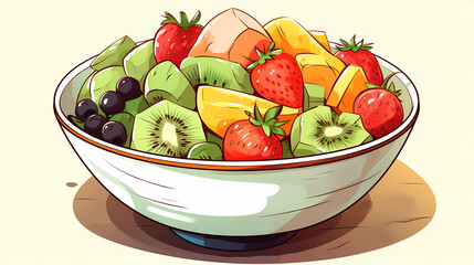 Wall Mural - Hand drawn cartoon fresh and delicious fruit salad illustration
