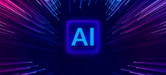 Wall Mural - panoramic tech background, connected points and led lines, technological. 3d rendering.