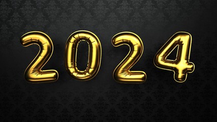 Wall Mural - 2024 Golden Balloons - 3D illustration