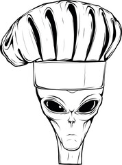 Poster - Alien Wearing Chef Hat Vector Art Illustration on Isolated Background.