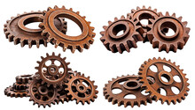 Set Of Rusty Old Cog Wheels, Cut Out