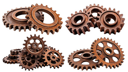 Set of rusty old cog wheels, cut out