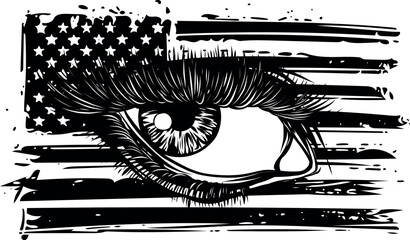 Sticker - Beautiful vector eye with eyebrow in black and white