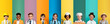 Diverse selection of gildren dressed as professional on bright solid color background