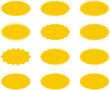Starburst yellow sticker set - collection of special offer sale oval and round shaped sunburst labels and badges. Promo stickers with star edges. Vector