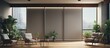 Large automatic blackout roller blinds modern wood decor panels hi tech plant pots and electric home curtains copy space image