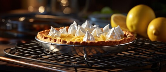 Poster - Grilled lemon pie with homemade zest and fresh lemons copy space image