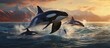 Killer whales prey on sea lions along the coast of Patagonia Argentina copy space image