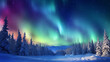tanzende Nordlichter am Himmel über der Winterlandschaft